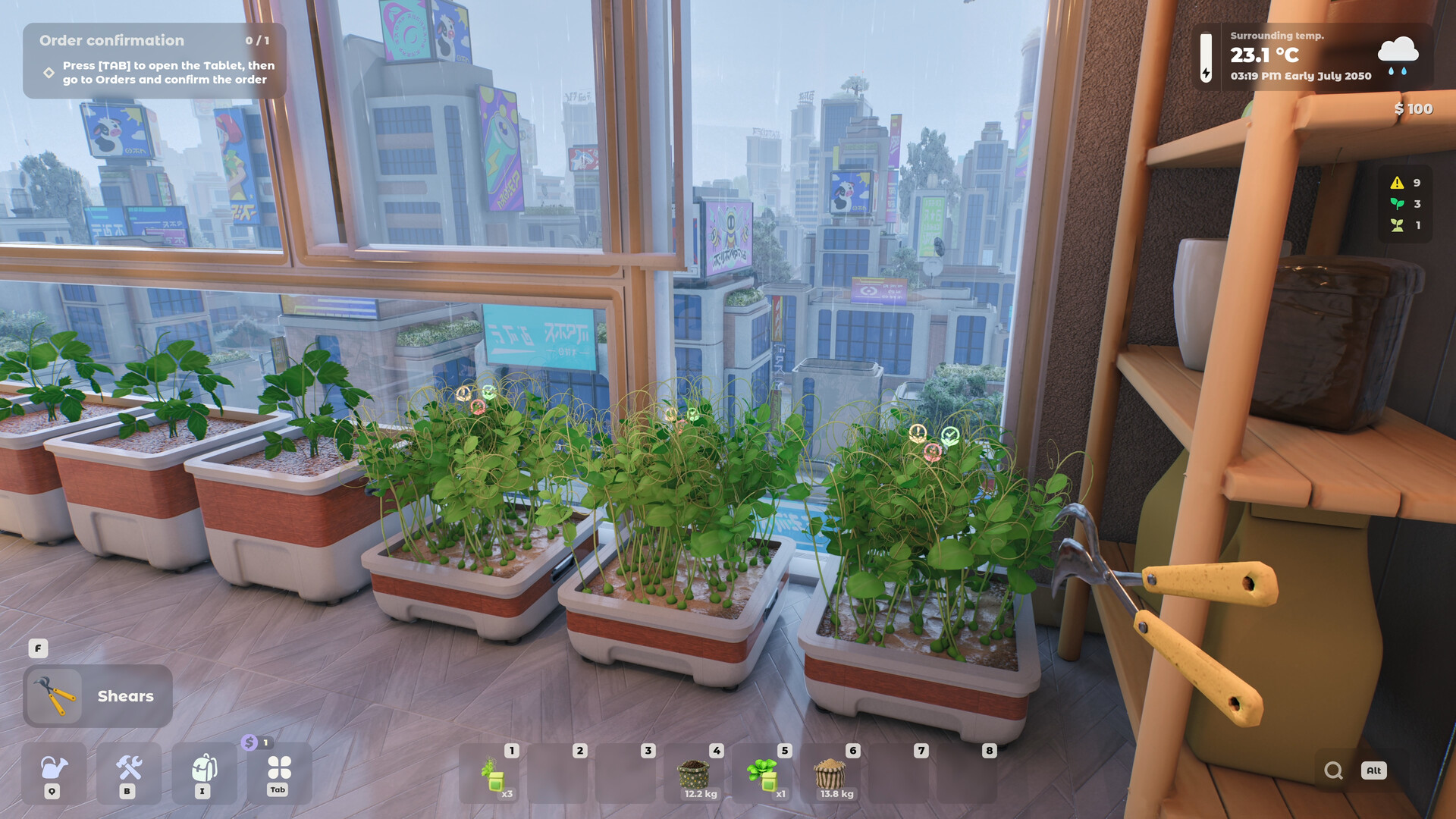 Tiny Eden wooden interior with planters